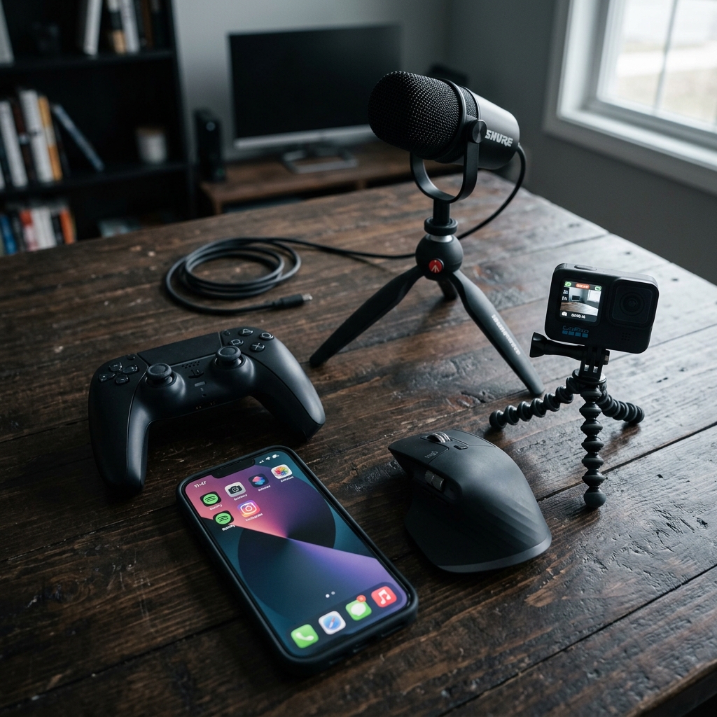 Gadgets on dark background